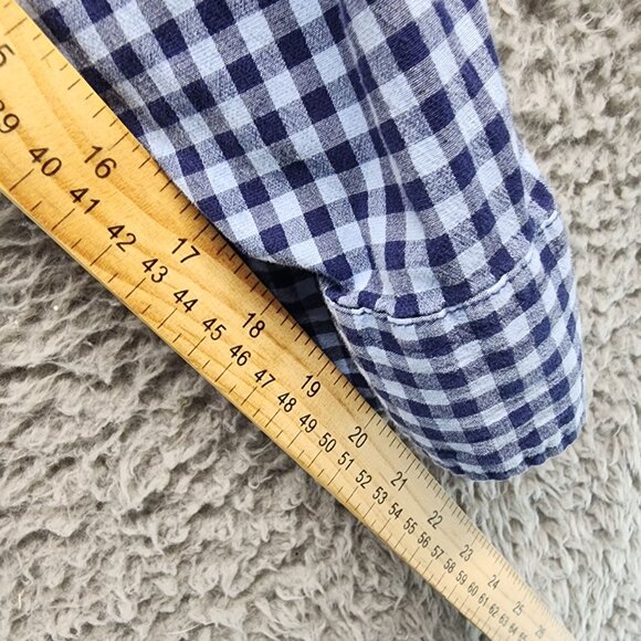 Old Navy Shirt Mens Large Blue Gingham Long Sleeve Button-Up Cotton Blend Casual - Picture 7 of 9